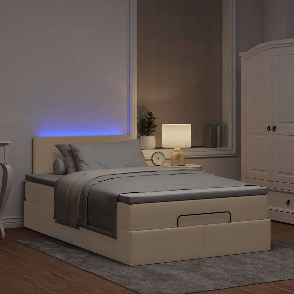 Osmaņu gulta ar matraci un LED, krēmkrāsas, 120x190 cm audums