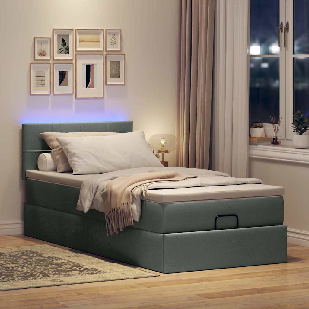 Osmanų lova su čiužiniu ir LED tamsiai pilkas 80x200cm audinys