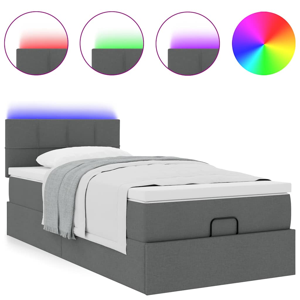 Osmanų lova su čiužiniu ir LED tamsiai pilkas 80x200cm audinys