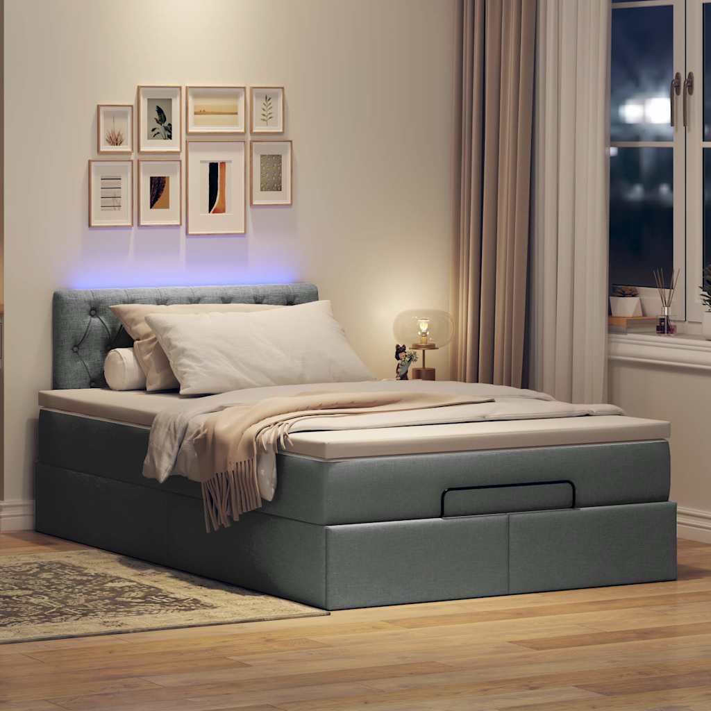 Osmanų lova su čiužiniu ir LED tamsiai pilkas 120x190cm audinys