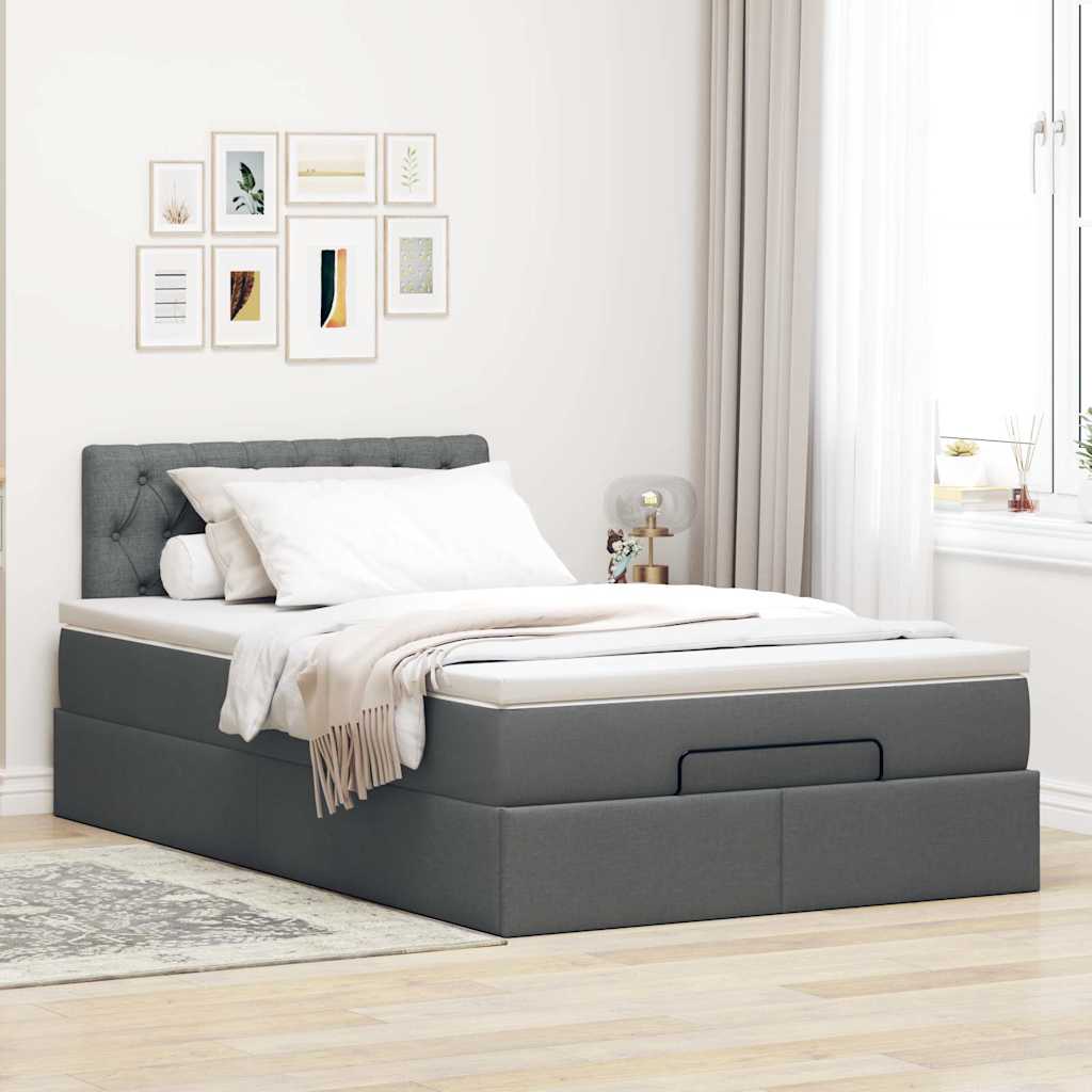 Osmanų lova su čiužiniu ir LED tamsiai pilkas 120x190cm audinys