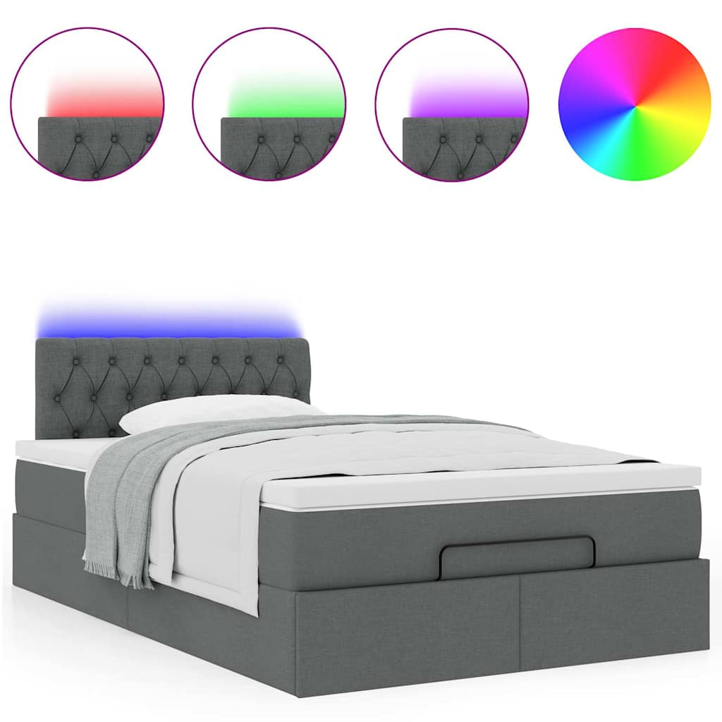 Osmanų lova su čiužiniu ir LED tamsiai pilkas 120x190cm audinys