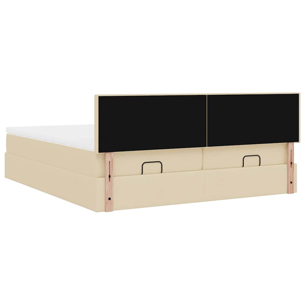 Osmanų lovos rėmas su čiužiniais, kreminis, 180x200cm, audinys
