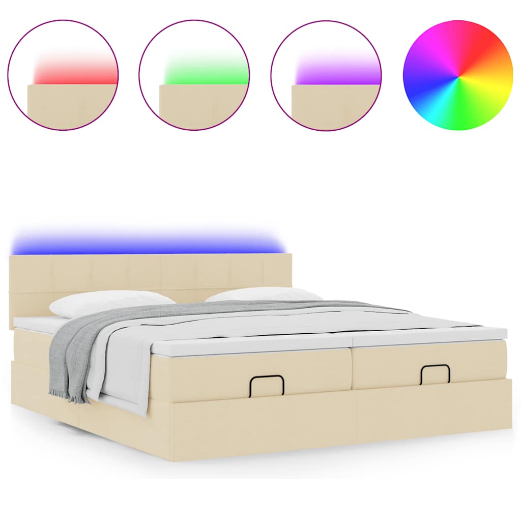 Ottoman bed frame with mattresses, cream, 200x200cm, fabric