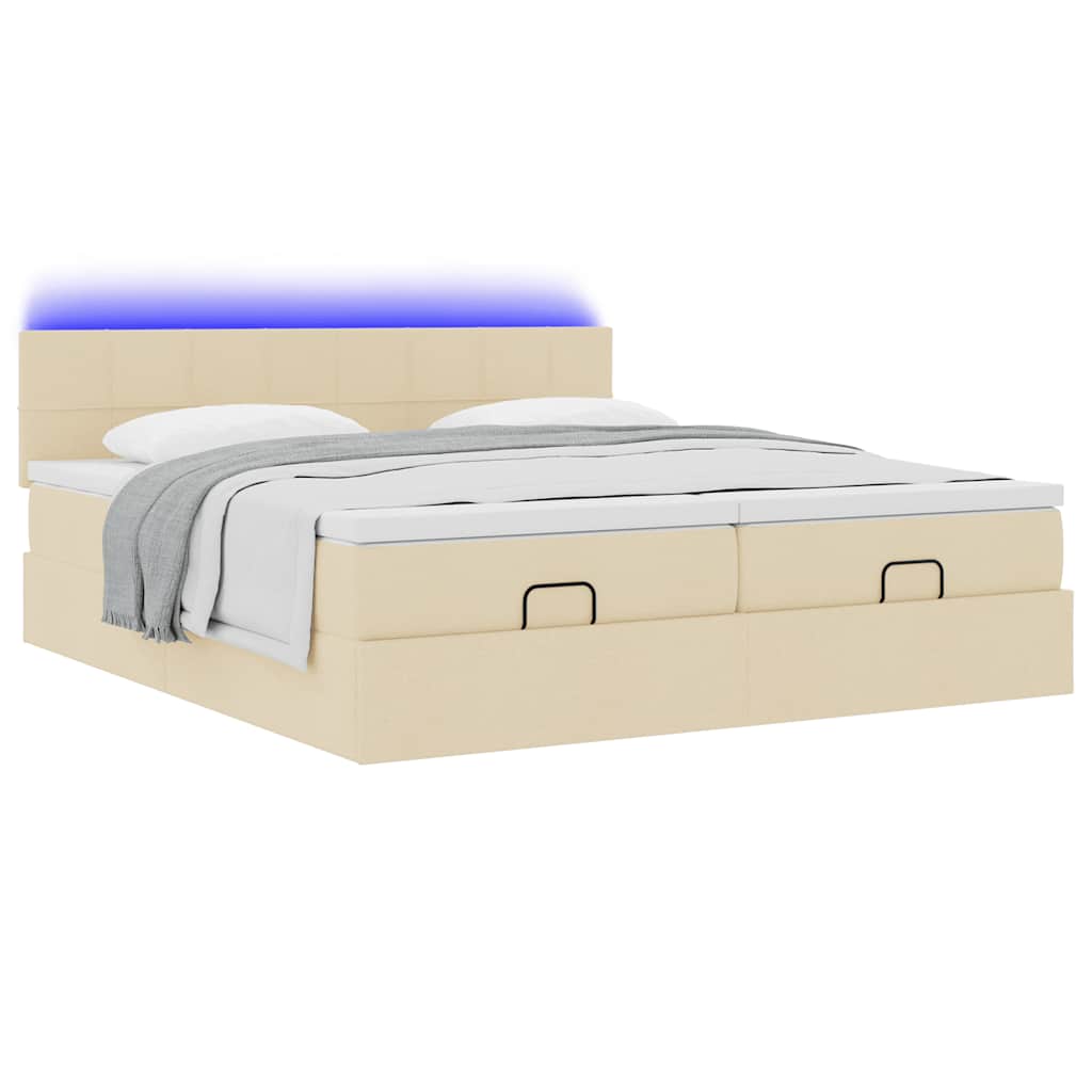 Ottoman bed frame with mattresses, cream, 200x200cm, fabric