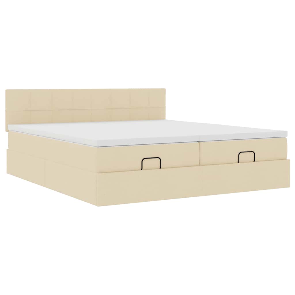 Ottoman bed frame with mattresses, cream, 200x200cm, fabric