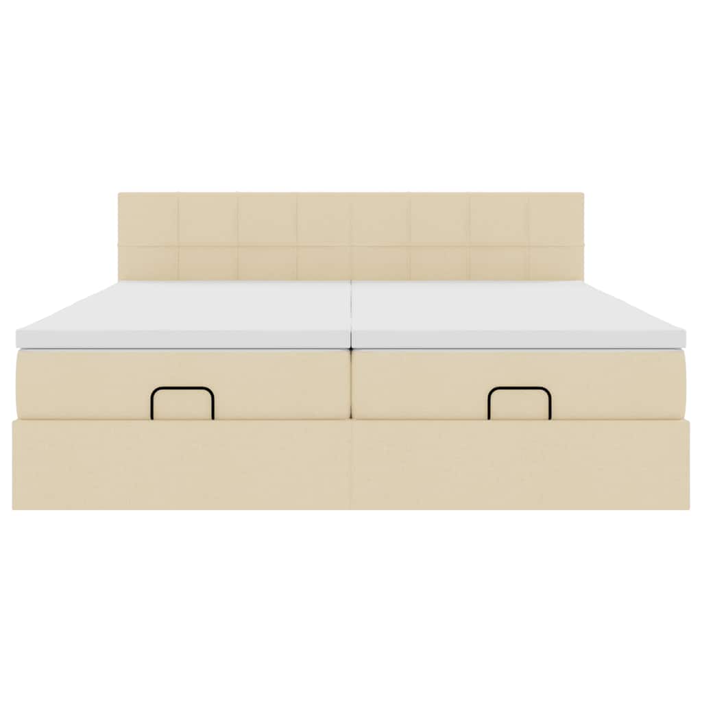 Ottoman bed frame with mattresses, cream, 200x200cm, fabric
