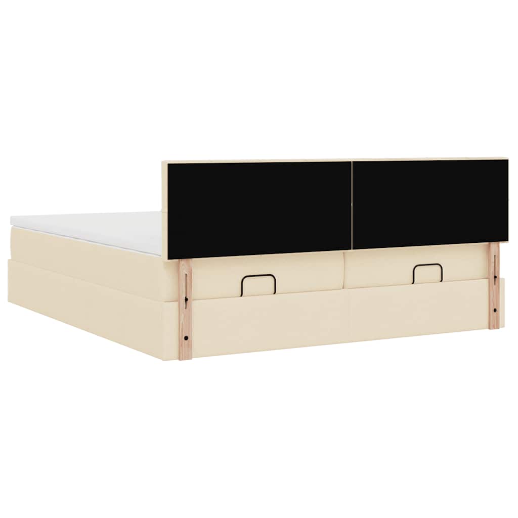Ottoman bed frame with mattresses, cream, 200x200cm, fabric