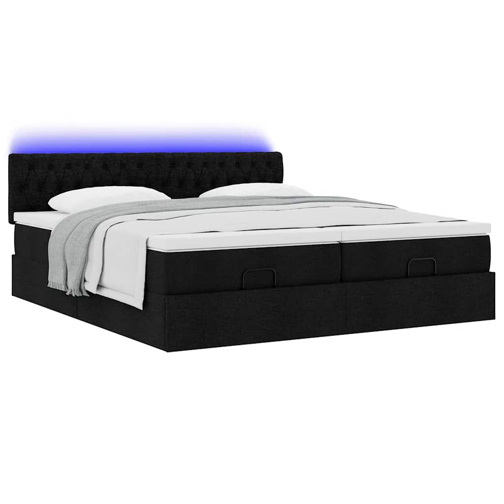 Ottoman bed frame with mattresses, black, 200x200cm, fabric