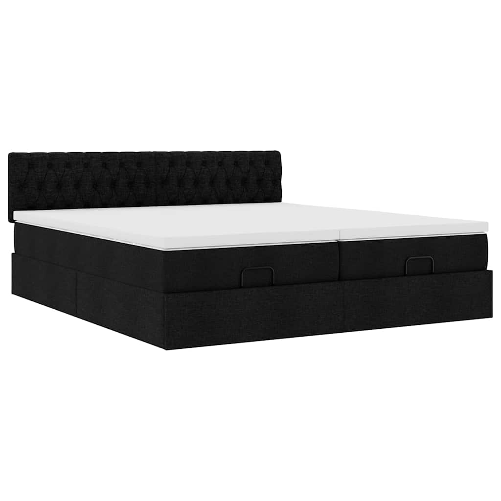 Ottoman bed frame with mattresses, black, 200x200cm, fabric