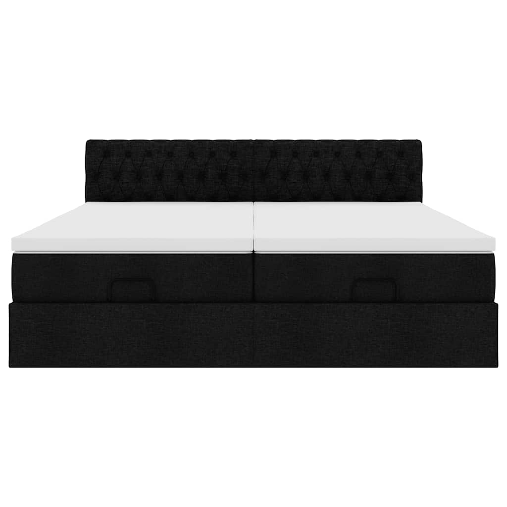Ottoman bed frame with mattresses, black, 200x200cm, fabric