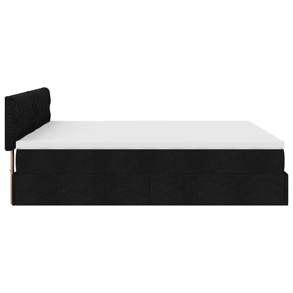 Ottoman bed frame with mattresses, black, 200x200cm, fabric