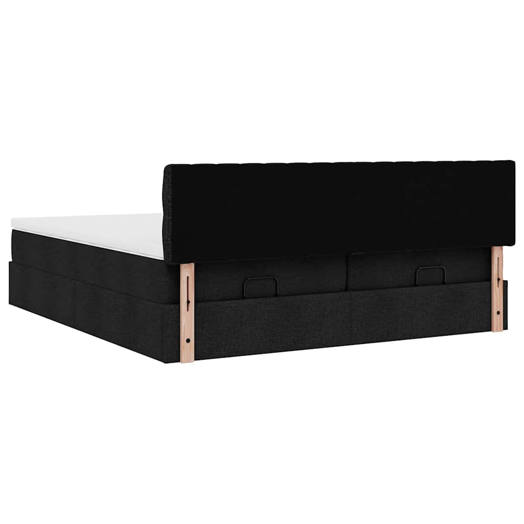 Ottoman bed frame with mattresses, black, 200x200cm, fabric