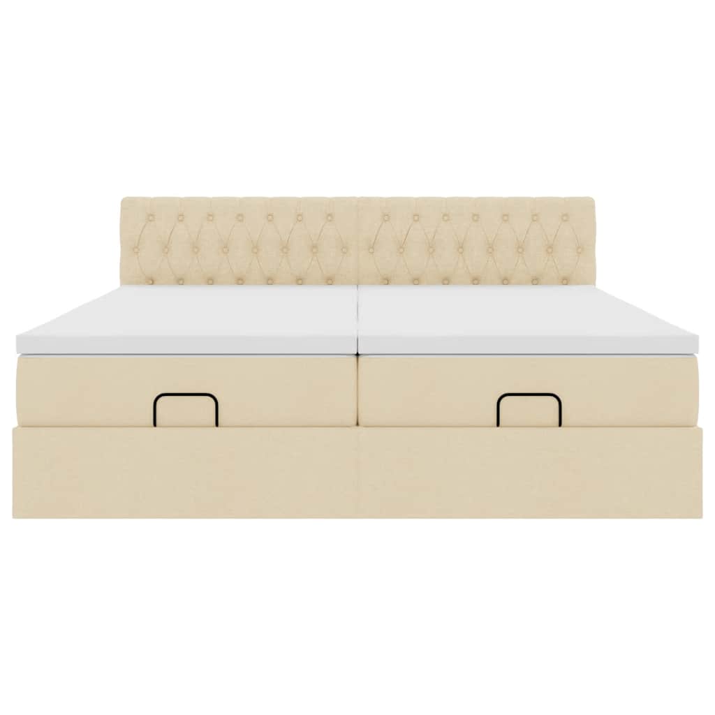 Osmanų lovos rėmas su čiužiniais, kreminis, 200x200cm, audinys