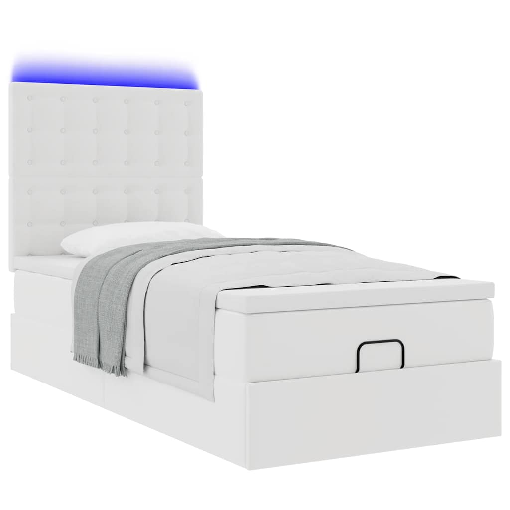 Ottoman bed frame with mattress, white, 80x200cm, faux leather