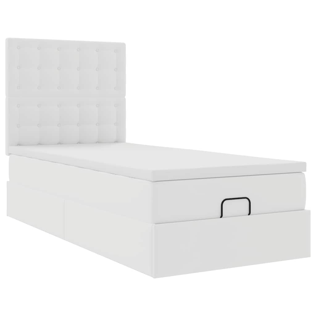 Ottoman bed frame with mattress, white, 80x200cm, faux leather