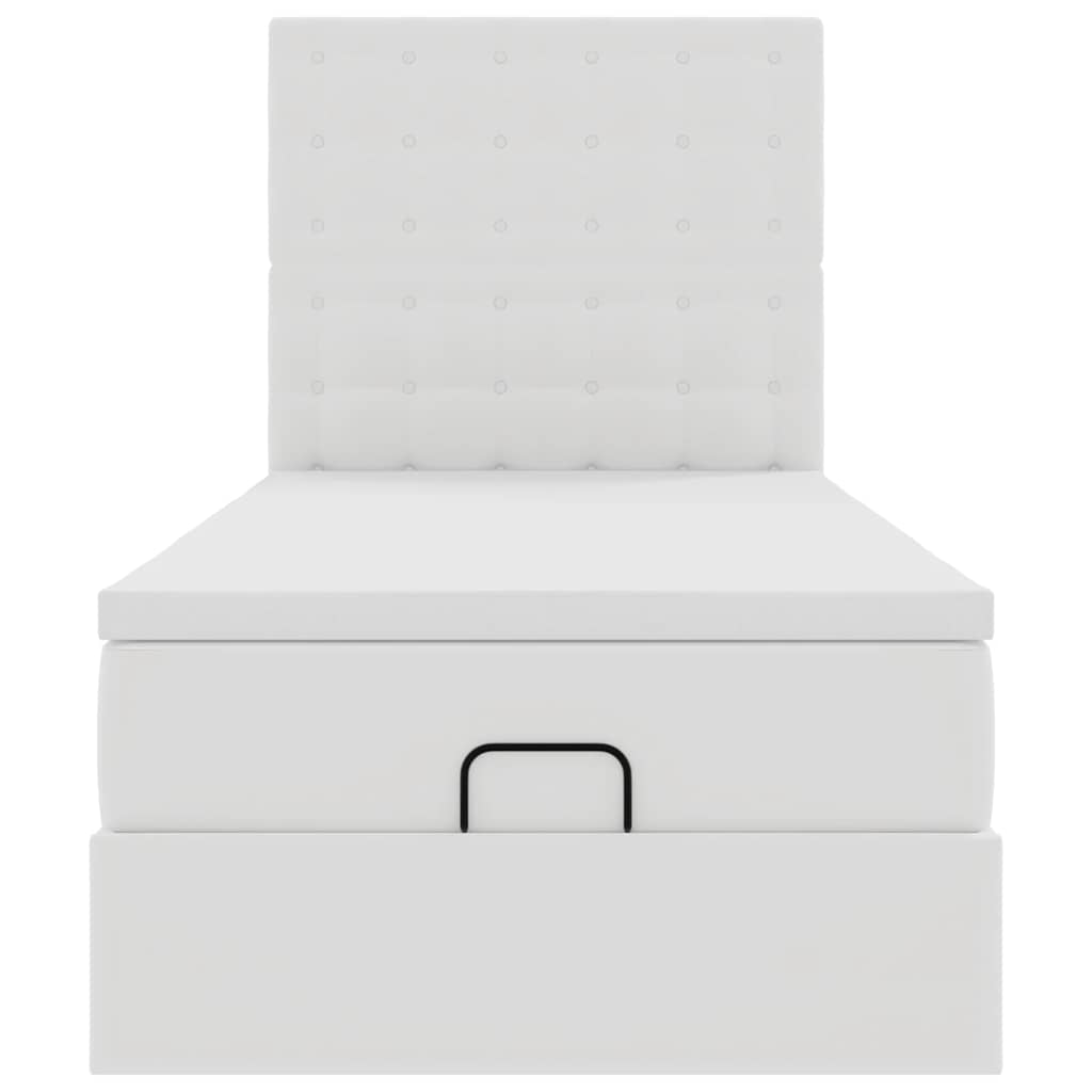 Ottoman bed frame with mattress, white, 80x200cm, faux leather