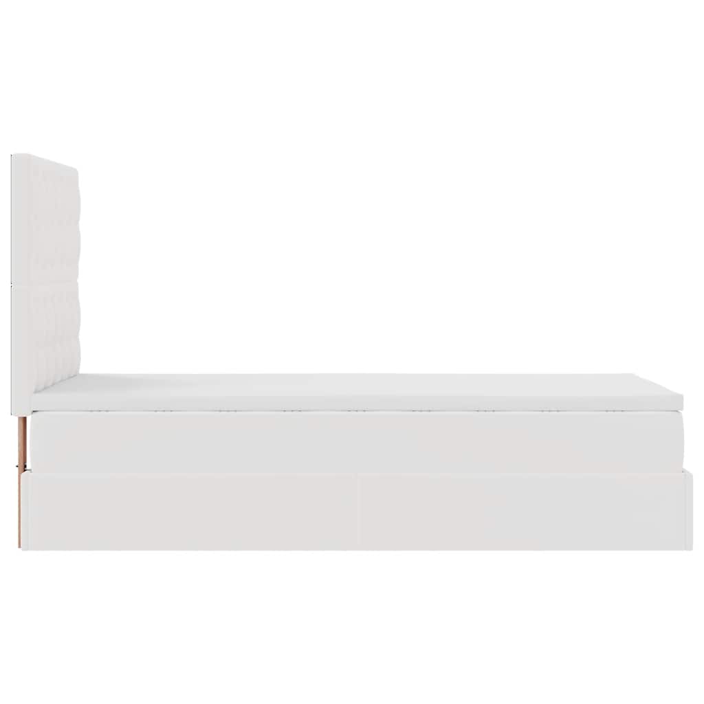 Ottoman bed frame with mattress, white, 80x200cm, faux leather