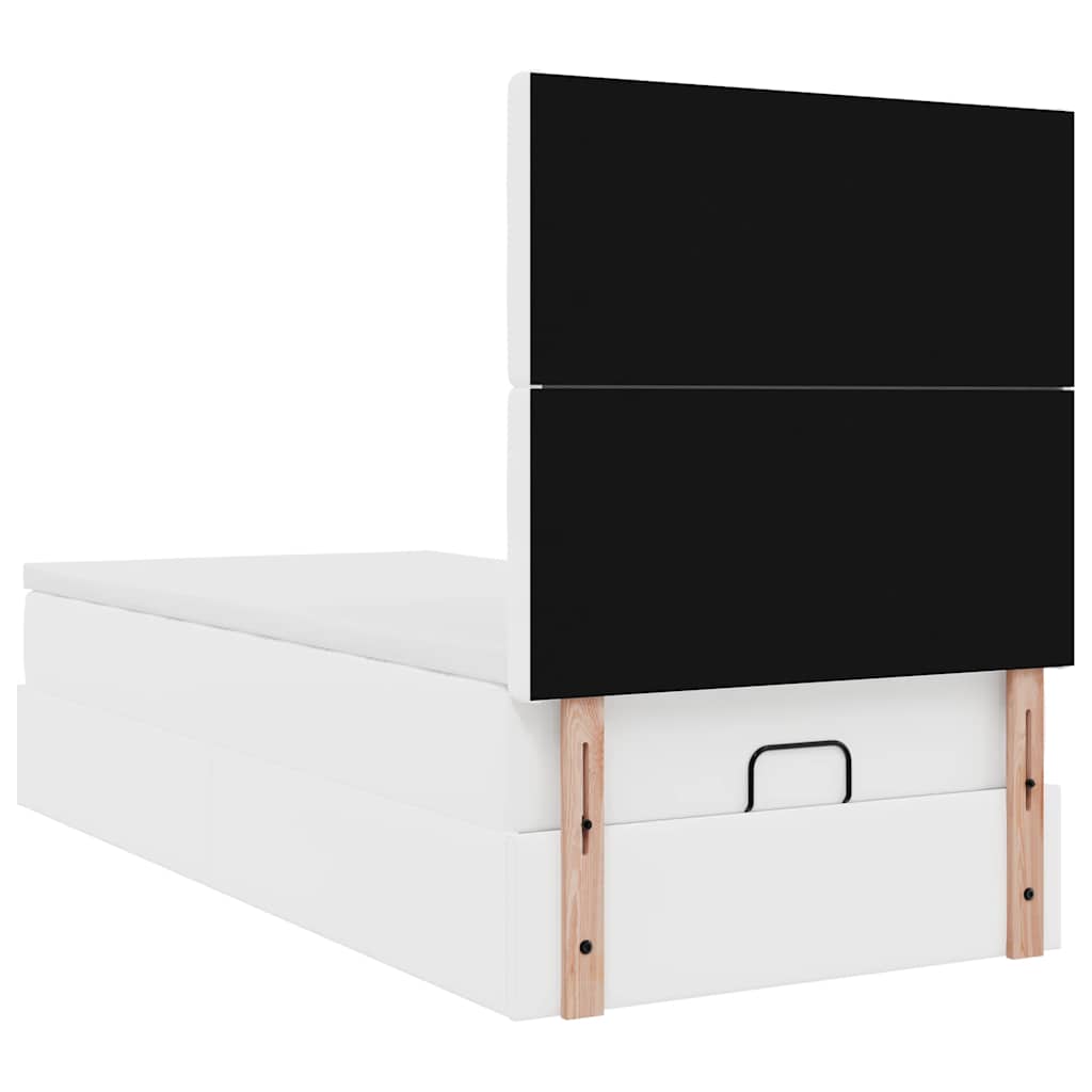 Ottoman bed frame with mattress, white, 80x200cm, faux leather