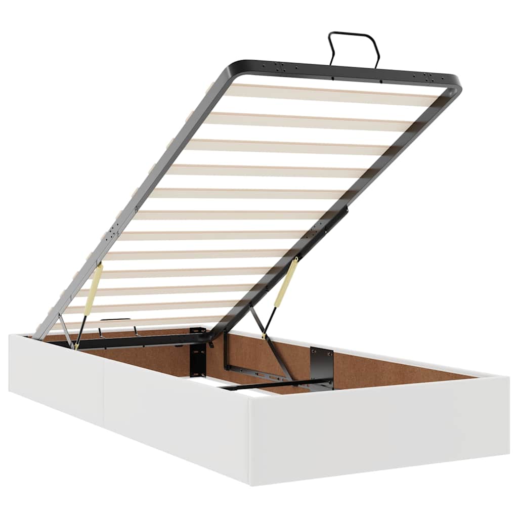 Ottoman bed frame with mattress, white, 80x200cm, faux leather