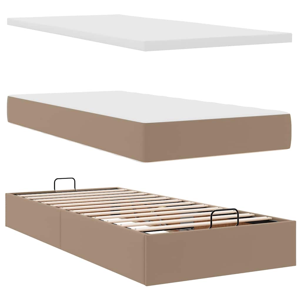 Osmaņu gultas rāmis ar matraci, kapučīno krāsā, 80x200cm, mākslīgā āda