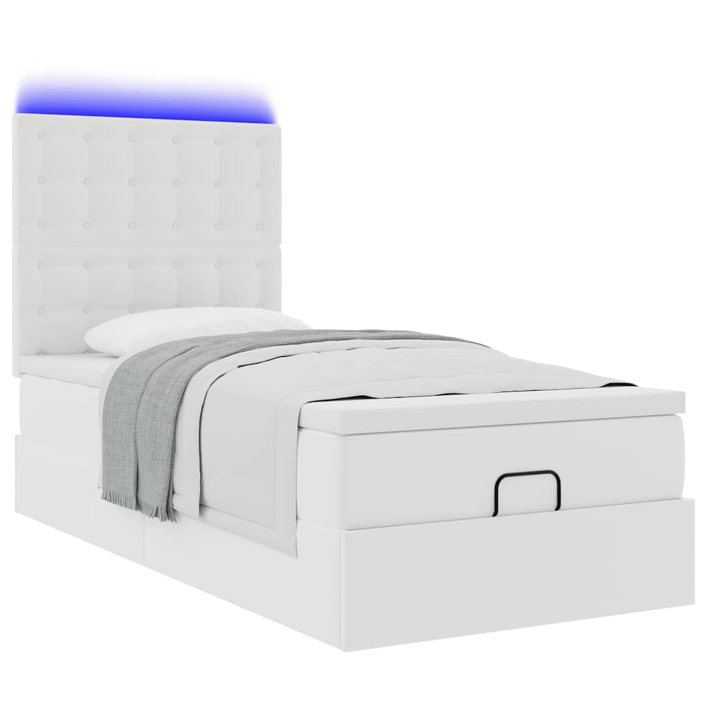 Ottoman bed frame with mattress, white, 90x200cm, faux leather