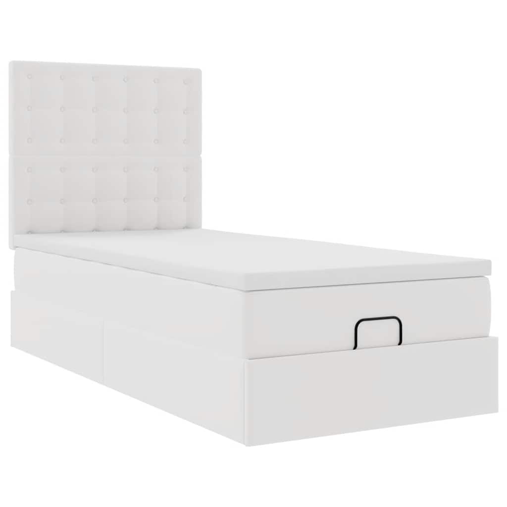 Ottoman bed frame with mattress, white, 90x200cm, faux leather