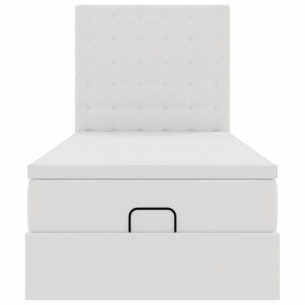 Ottoman bed frame with mattress, white, 90x200cm, faux leather