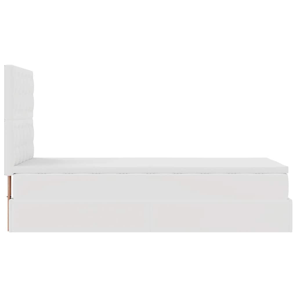 Ottoman bed frame with mattress, white, 90x200cm, faux leather
