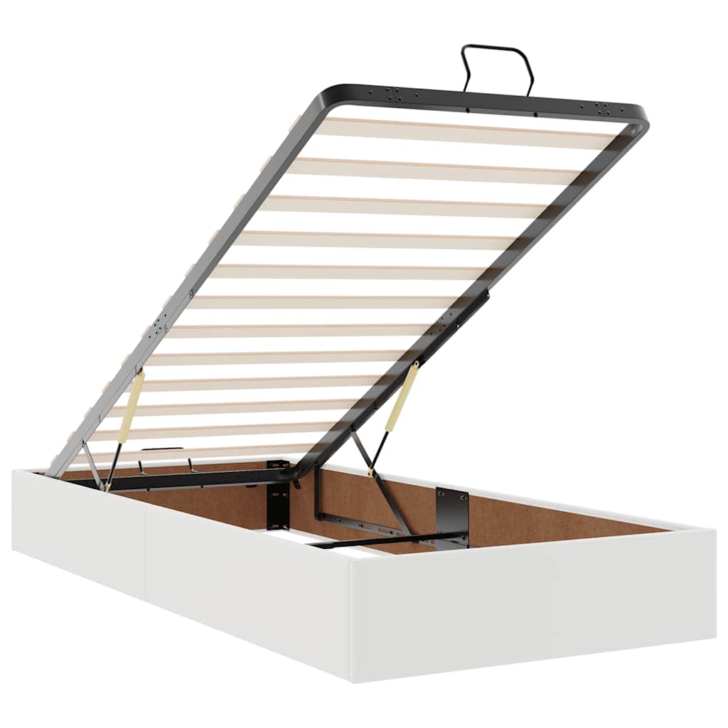 Ottoman bed frame with mattress, white, 90x200cm, faux leather