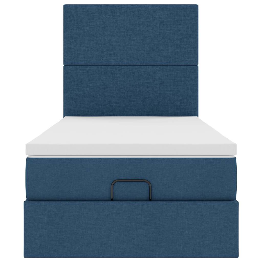 Ottoman bed frame with mattress, blue, 90x200cm, fabric