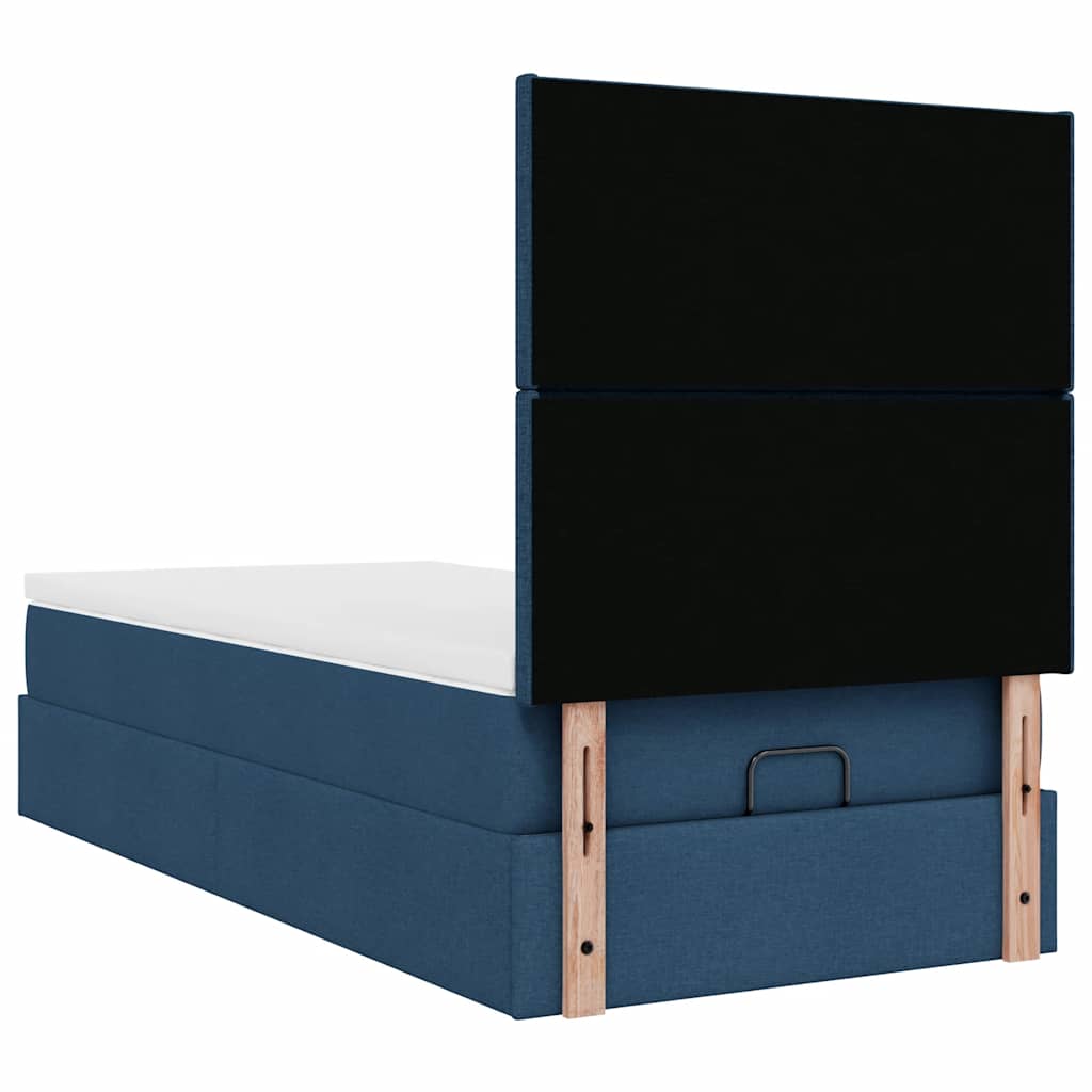 Ottoman bed frame with mattress, blue, 90x200cm, fabric