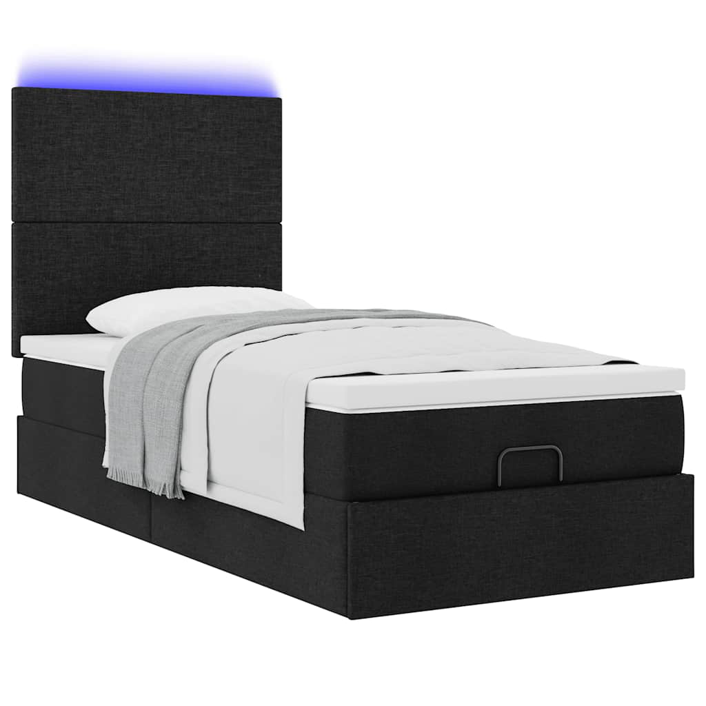 Ottoman bed frame with mattress, black, 100x200cm, fabric