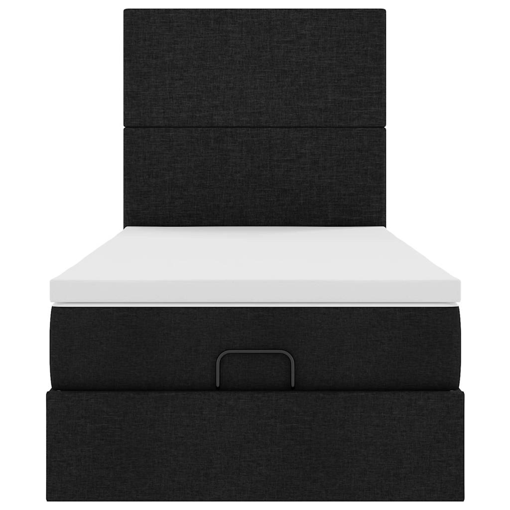 Ottoman bed frame with mattress, black, 100x200cm, fabric