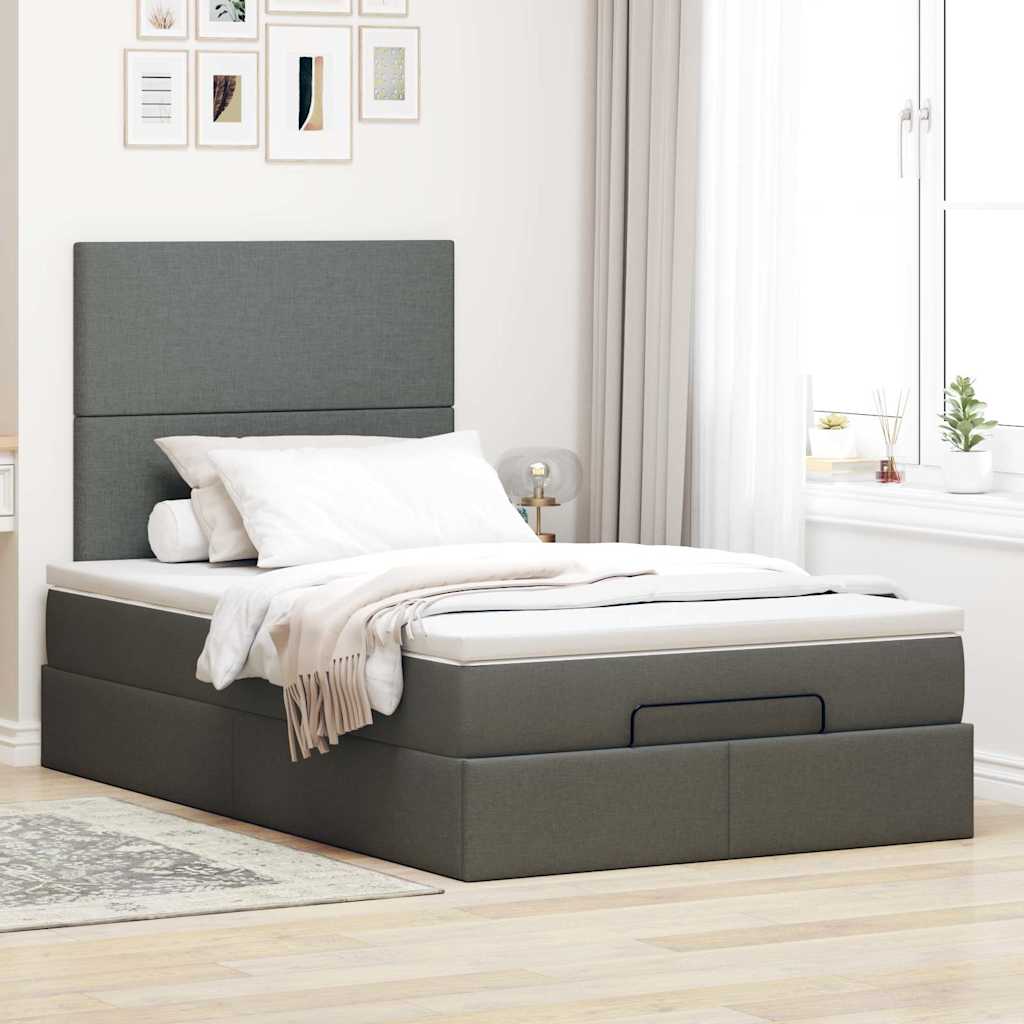 Osmanų lova su čiužiniu ir LED tamsiai pilkas 120x190cm audinys