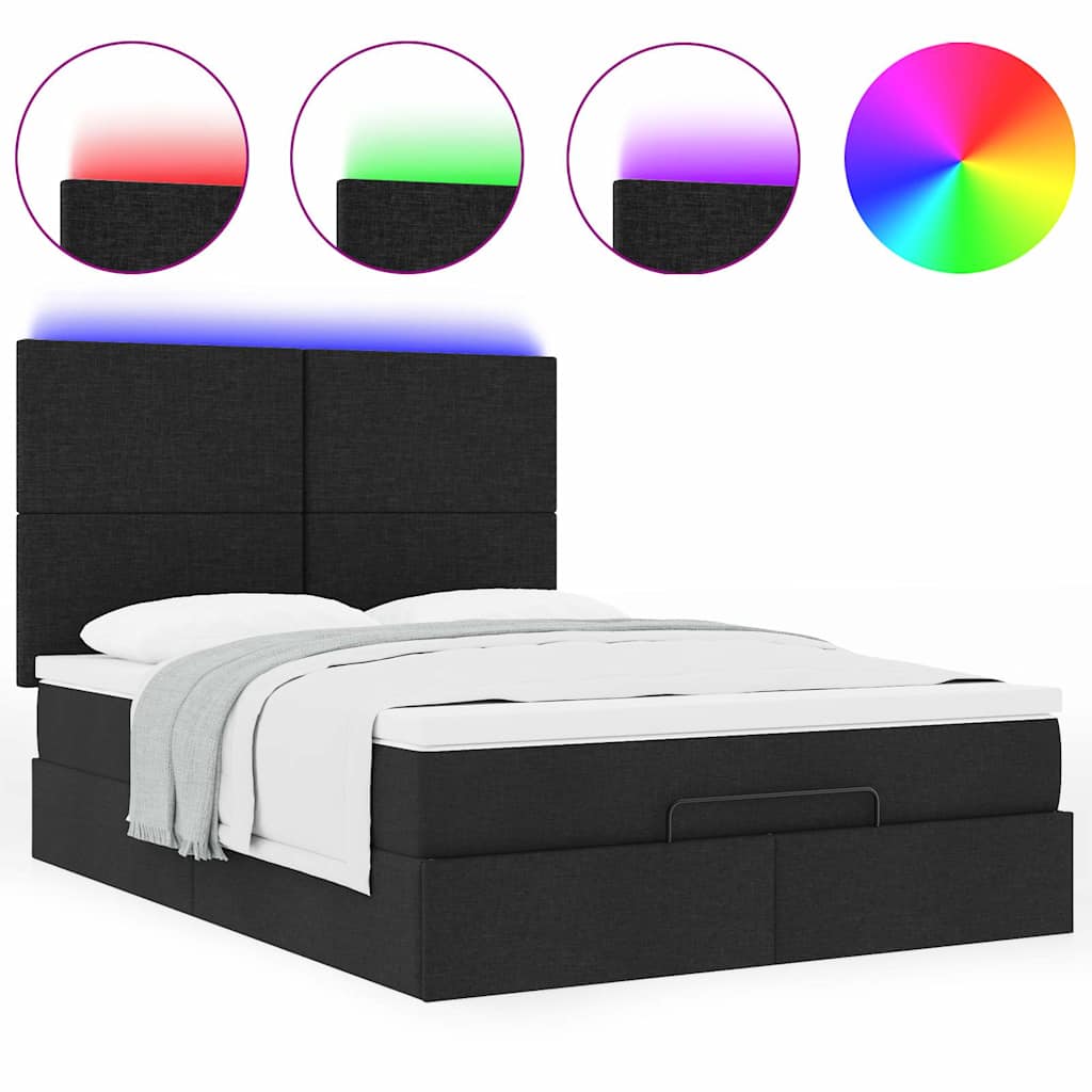 Ottoman Bed Frame with Mattress, Black, 140x200cm, Fabric