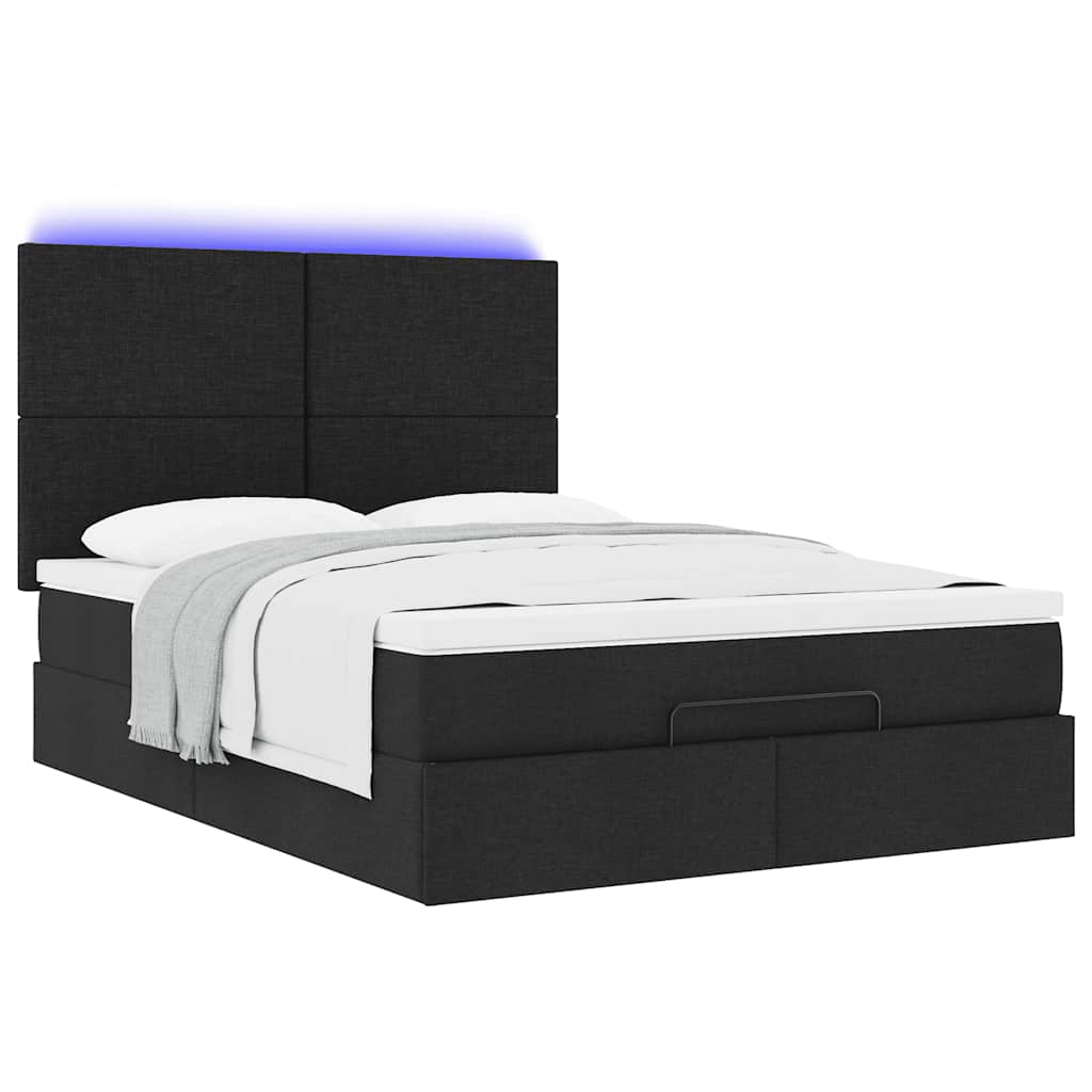 Ottoman Bed Frame with Mattress, Black, 140x200cm, Fabric