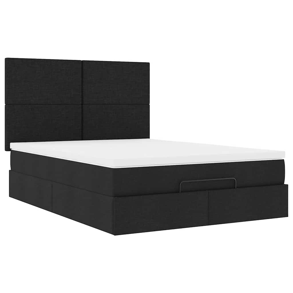 Ottoman Bed Frame with Mattress, Black, 140x200cm, Fabric