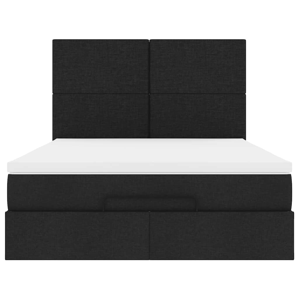 Ottoman Bed Frame with Mattress, Black, 140x200cm, Fabric