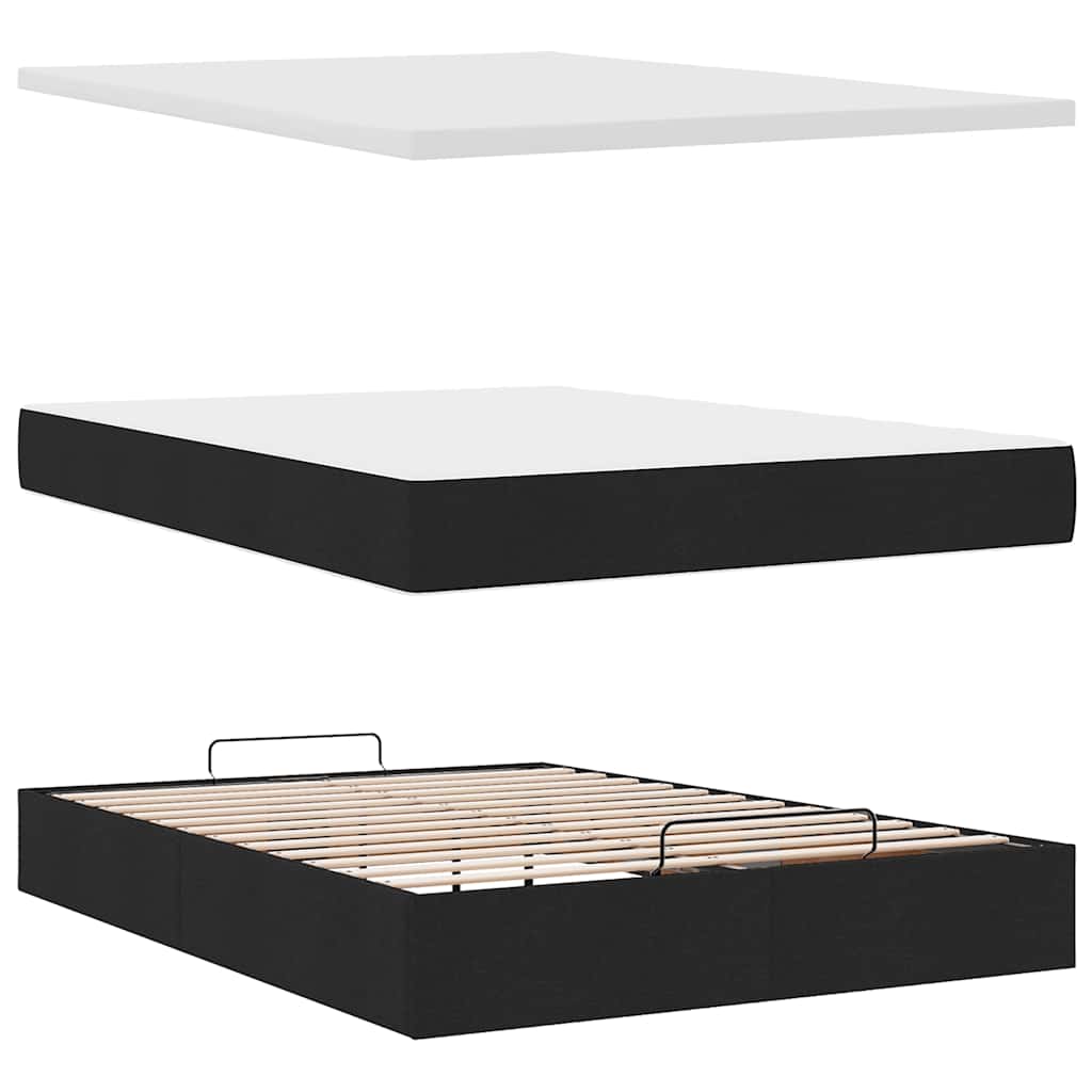 Ottoman Bed Frame with Mattress, Black, 140x200cm, Fabric