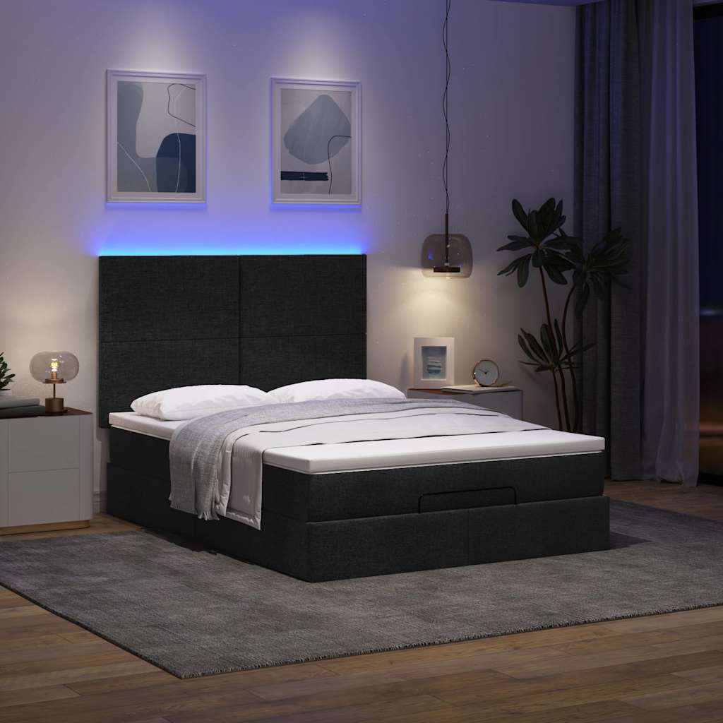 Ottoman Bed Frame with Mattress, Black, 140x200cm, Fabric