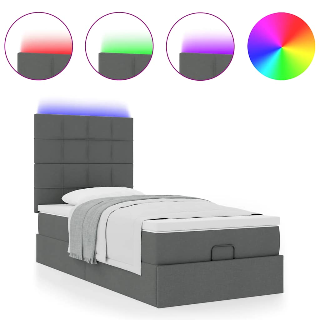 Ottoman bed frame with mattress, grey, 90x200cm, fabric