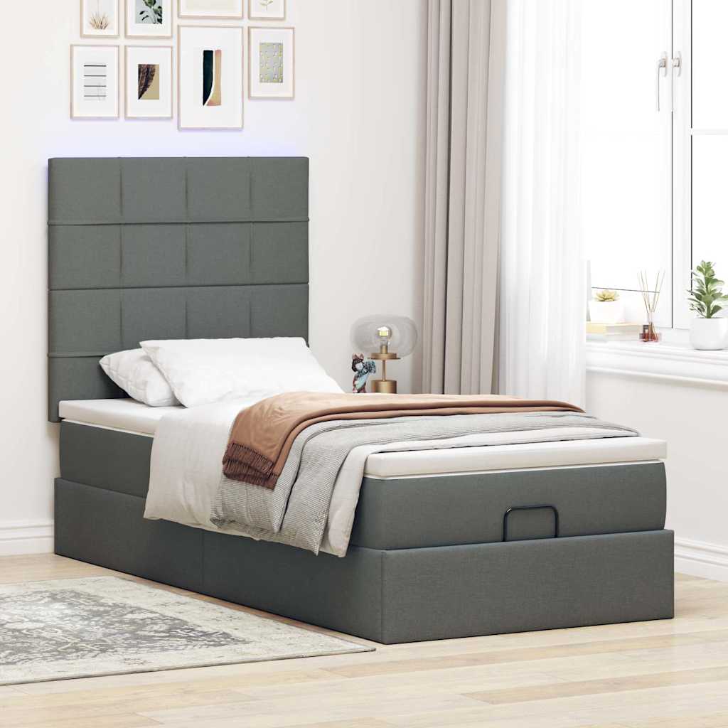 Ottoman bed frame with mattress, grey, 90x200cm, fabric