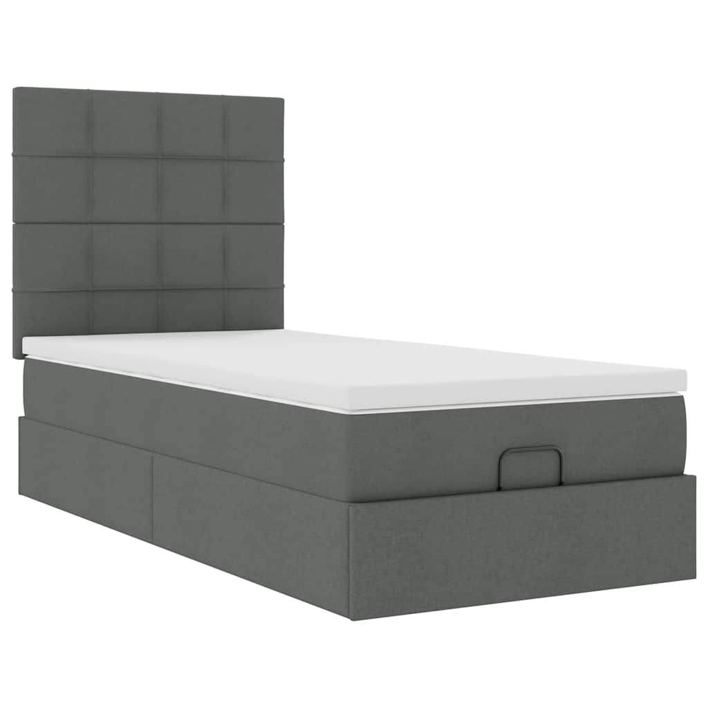 Ottoman bed frame with mattress, grey, 90x200cm, fabric