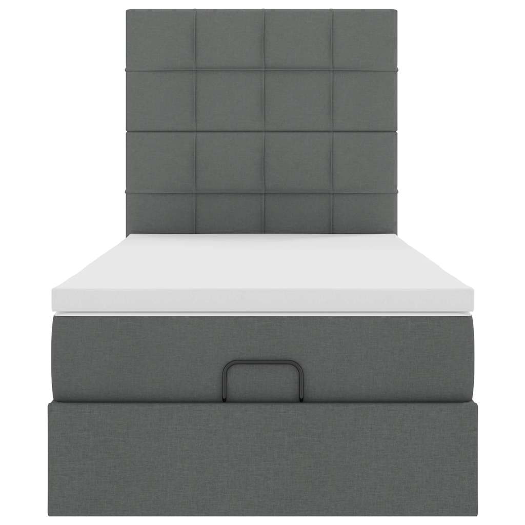 Ottoman bed frame with mattress, grey, 90x200cm, fabric