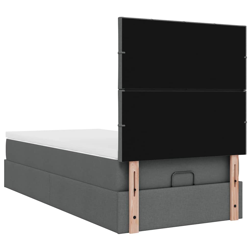 Ottoman bed frame with mattress, grey, 90x200cm, fabric