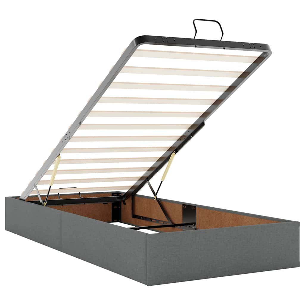 Ottoman bed frame with mattress, grey, 90x200cm, fabric
