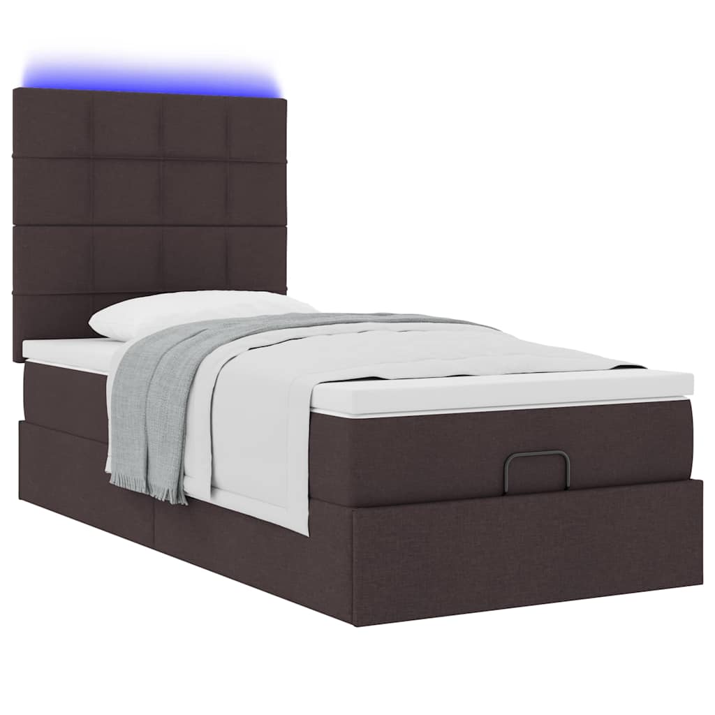 Ottoman bed frame with mattress, brown, 90x200cm, fabric