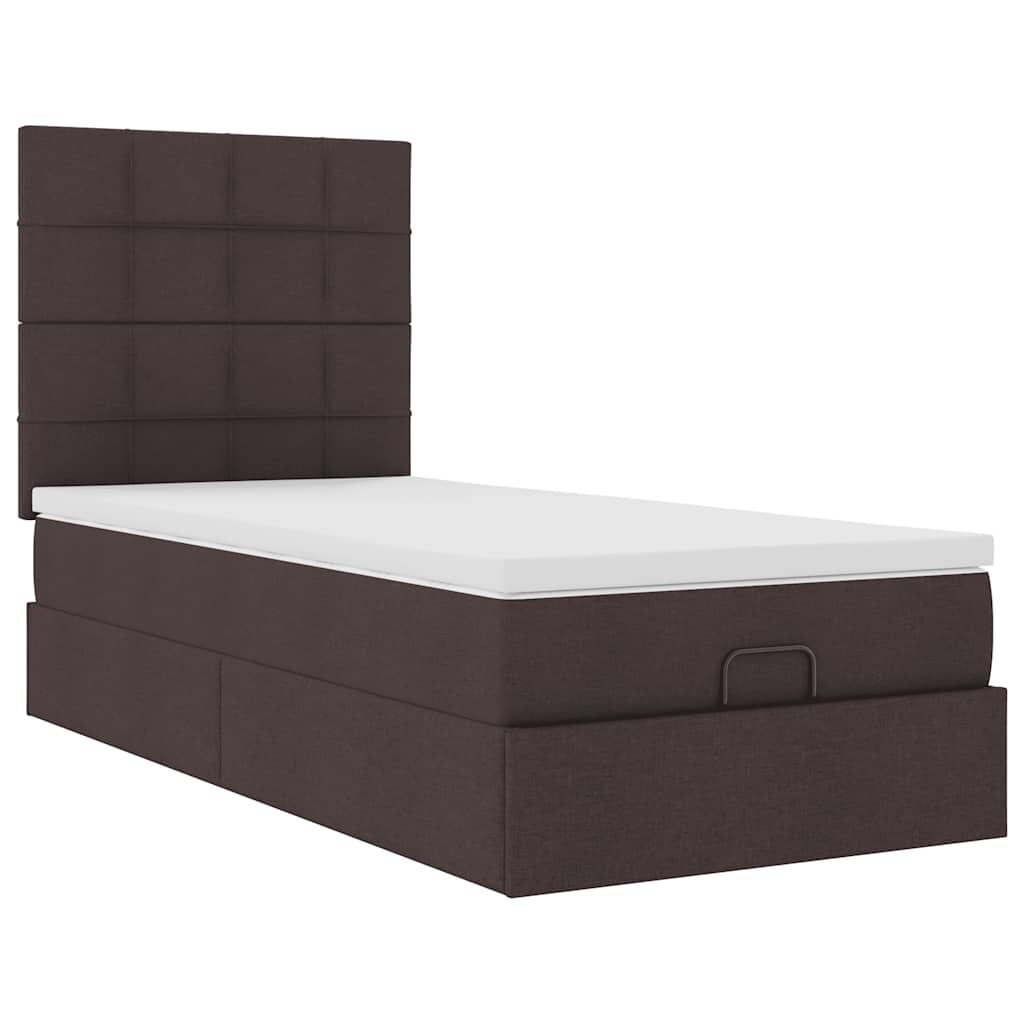 Ottoman bed frame with mattress, brown, 90x200cm, fabric