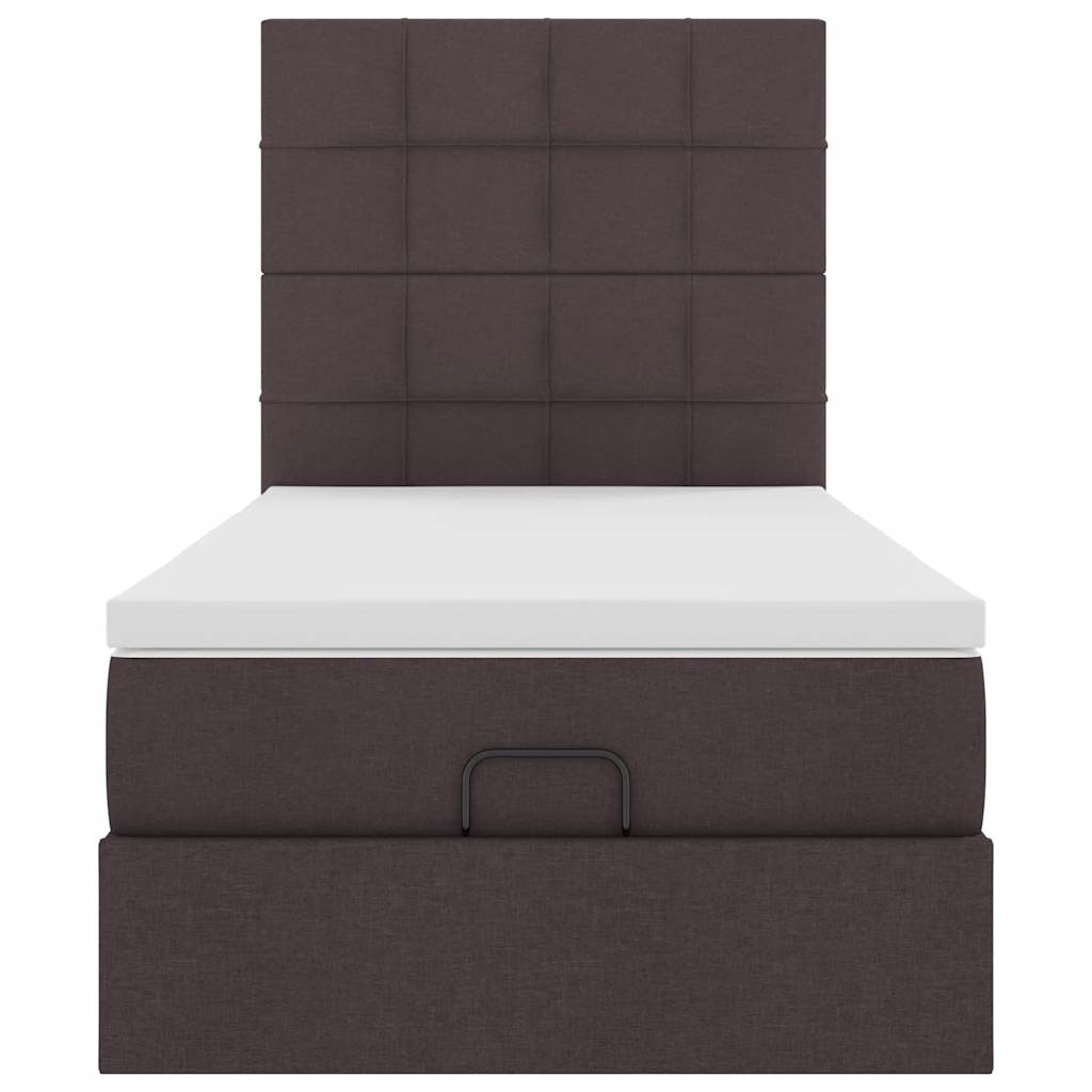 Ottoman bed frame with mattress, brown, 90x200cm, fabric